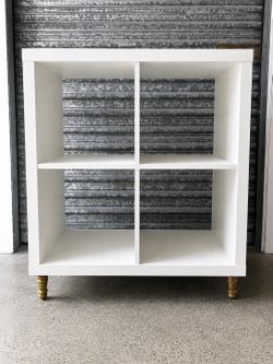 White 4-Cubby Storage Shelf / Bookcase with Custom Gold Legs