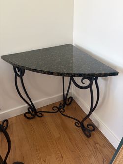 Two Wrought Iron Corner Console Table with Granite Top