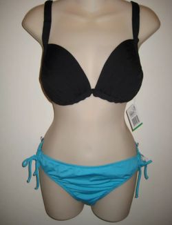 Cole of California Black Ruched Top & Teal Bikini Bottom Size Both Size Large NWT