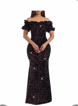 XXL Dasmzper Women Sexy Sequin Off Shoulder Ruffle Short Sleeve Bodycon Mermaid Party Formal Evening Maxi Dress