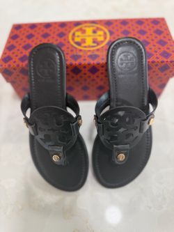Tory Burch Miller Sandals Black Leather Size 36 (US 6) w/ Box