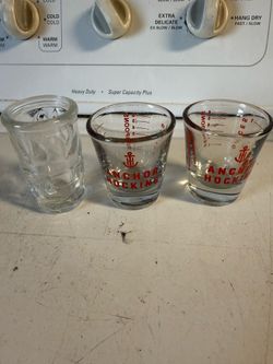 3 Shot Glasses Anchor Hawking and Man with Flame Hair ALL FOR