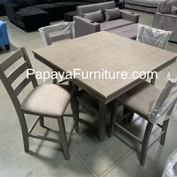 New! Counter Height Dining Set, 5pcs Table And Chairs, Dining Table, Chairs, Counter Height Chairs, Table, Grey Dining Set, Casual Table, Dinette Set 