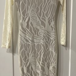 Cream Lacy Patten Dress With Underdress