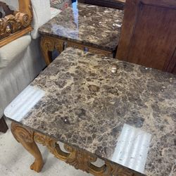 Pair Chippendale Style Marble Mahogany End Tables - Retail: $795