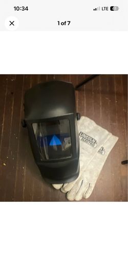 Welding helmet and gloves