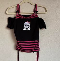 Punk Emo Scene Monster High Draculaura Skull & Crossbones Cold Shoulder Top