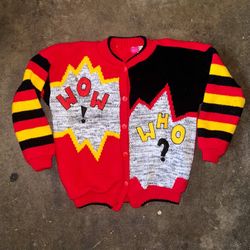 Vintage 1980’s Comic Book Look Cardigan Sweater 