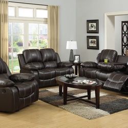 3PC Brown Leather Motion Recliner Set