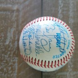 Autographed baseball 25 signatures. A few FRANK HOWARD, WALLACE JOHNSON, RICH ALBERT, JEFF COX, MANY MORE