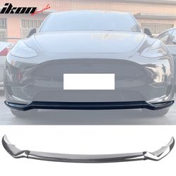 Fits 2020-2025 Tesla Y Track Pack Carbon Fiber Gloss Black Front Bumper Lip - 3PCS