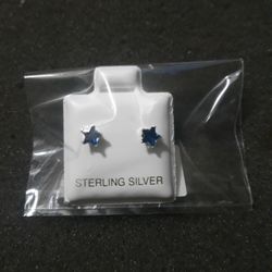 Sterling Silver Star Cz Earrings Blue Sapphire 4mm