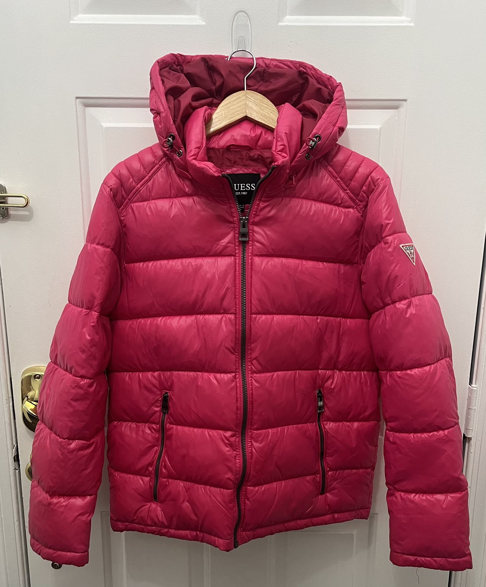 Pink Guess Puffer Jacket with Removable Hood - Size M