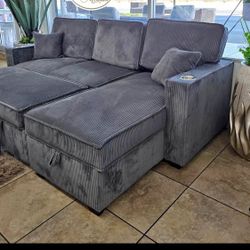 Corduroy Couch  Pull Up Bed New In Box / With  USB 