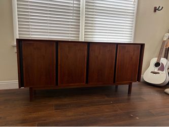 20th C MCM Walnut and Acrylic Credenza