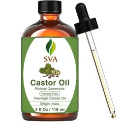 SVA Castor Seed Oil - 4 Fl Oz – 100% Natural Cold Pressed Castor Oil - for Face, Skin Care, Hair Care, Scalp Massage Body Massage 