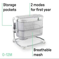Ingenuity Dream and Grow Breathable Mesh Bedside Bassinet with Storage Pocket Dalton, Gray