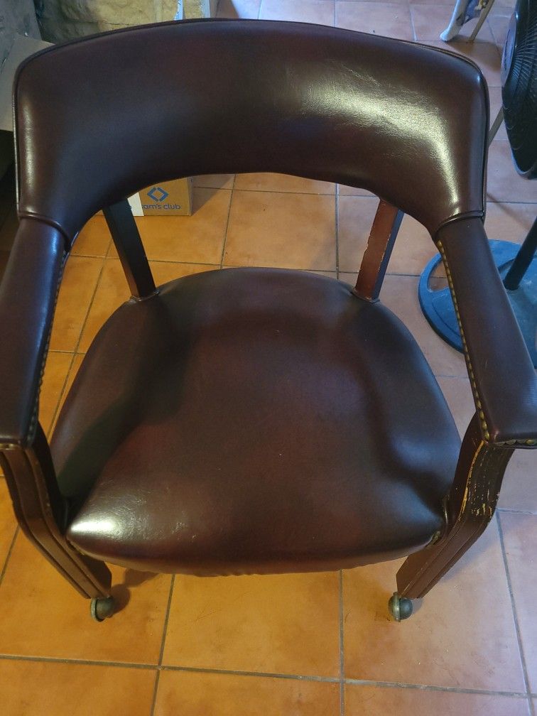Set of Leather Chairs with Wheels