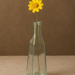 Spain 1970s Recycled Glass Triangular Green Bottle Vase, 10.5 in