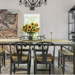 Metal Table, Chairs and Black Metal Cabinet