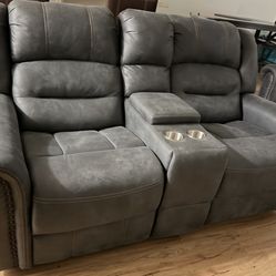 Blue/Grey set of reclining couches