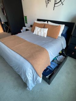 Black wooden queen bed frame w/ drawers