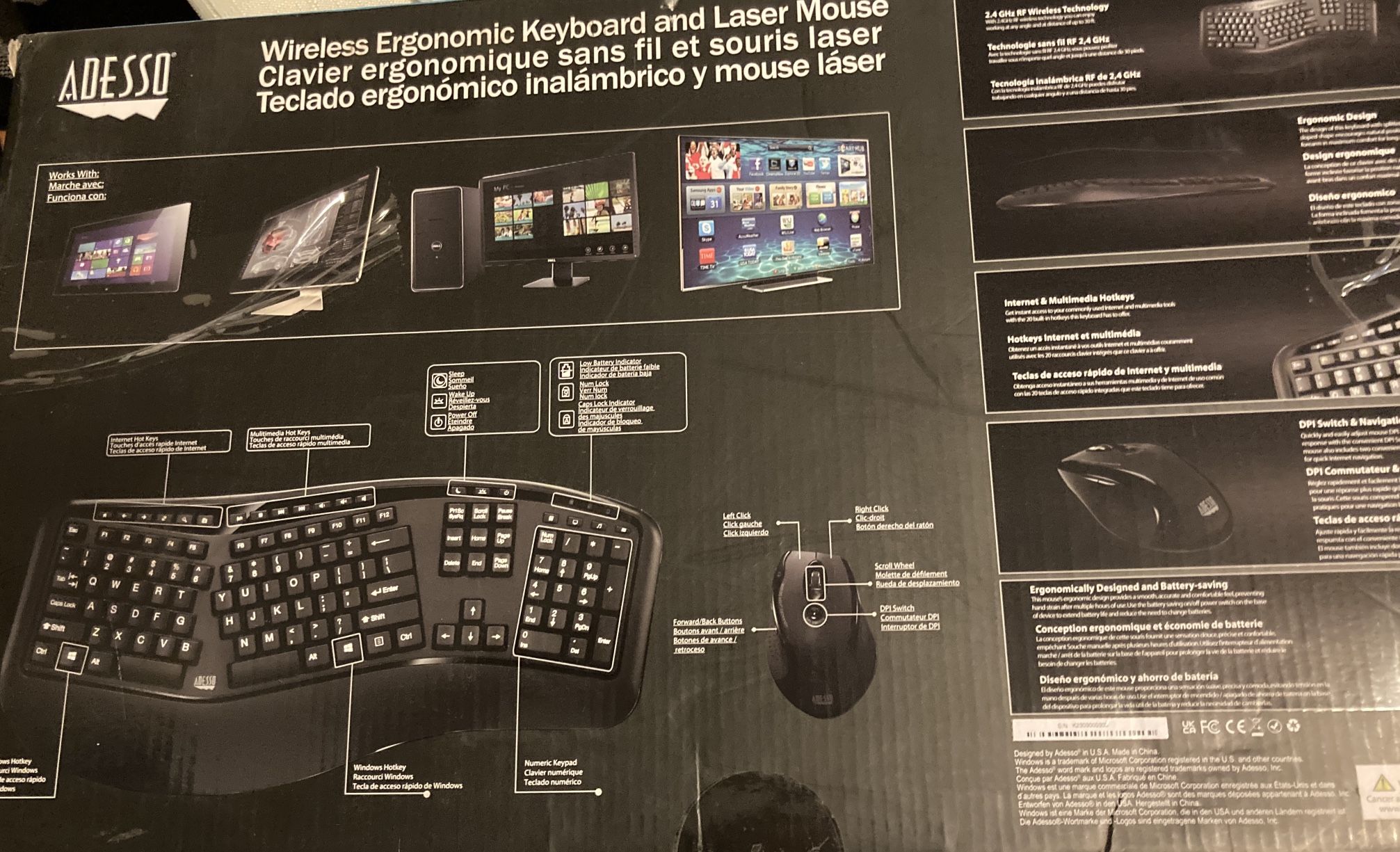 Wireless Ergonomic Keyboard and Laser Mouse