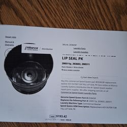 SPEED QUEEN Part#203603P Brand New OUTER TUB TALL-LIP SEAL PK