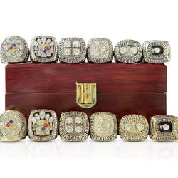 Pittsburgh Steelers Championship Replica Rings Set With Wooden Box 