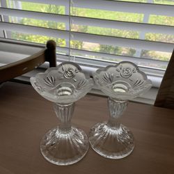Vintage Glass Candlestick Holders - Set of 2