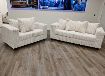 (NEW IN BOX)- Super Comfy Cream Sofa & Loveseat With Pillows Finance Available $54 down pmt only!!