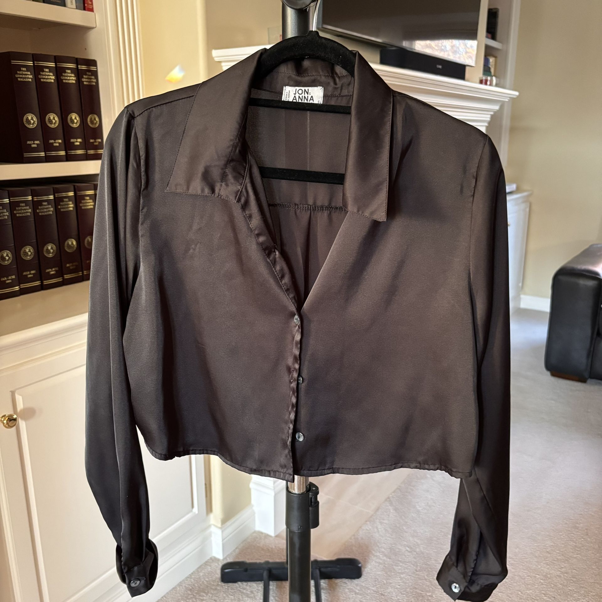 Jon Anna satin-effect crop shirt Button-up and Long Sleeve