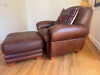 Brown Leather Club Chairs with Ottoman Set