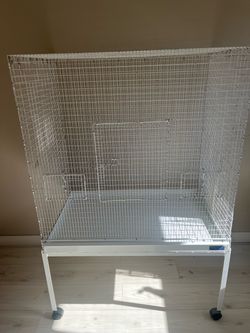 Large White Wire Bird Cage on Wheels