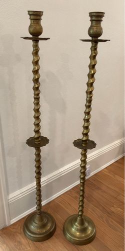 Pair of Extra Tall 43”- Vintage Brass Barley Twist Floor Candlesticks