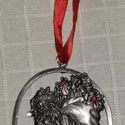 Vintage Santa Claus Pewter Jeweled Ornament
