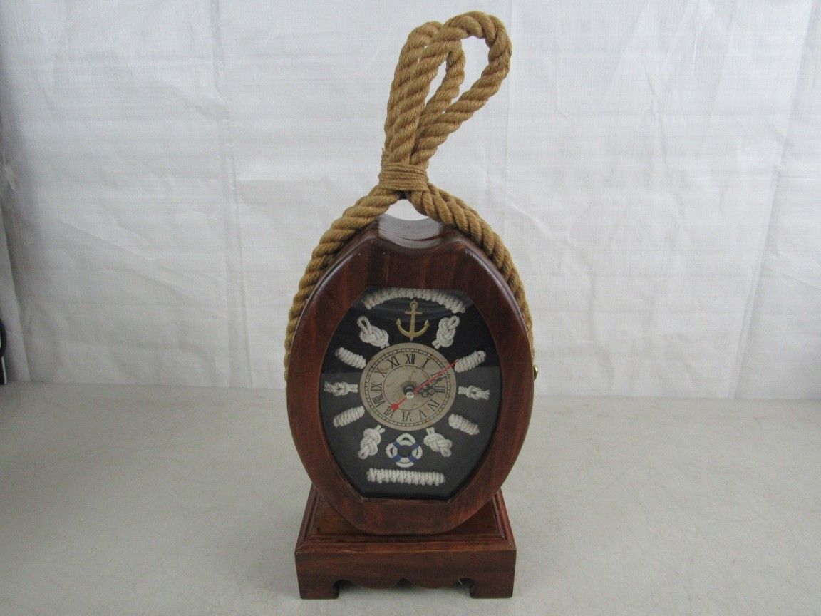 Vintage Wooden Nautical Replica Ship Pulley Clock With Key Compartment


