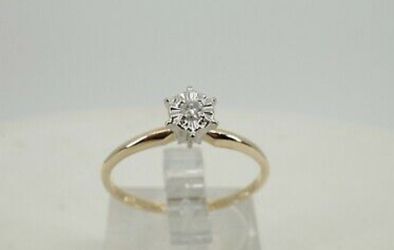 LOVELY, SOLID 14K YELLOW GOLD, .03 CARAT DIAMOND SOLITAIRE RING, SIZE 6.5 #1071
