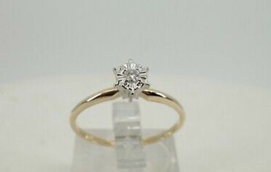 LOVELY, SOLID 14K YELLOW GOLD, .03 CARAT DIAMOND SOLITAIRE RING, SIZE 6.5 #1071