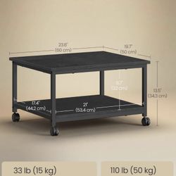 VASAGLE Printer Stand Rolling Cart Under Desk Table Mobile w/ Lockable Wheels - Black
