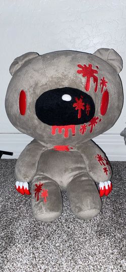 18-inch grey Gloomy Bear plush with red blood splatters