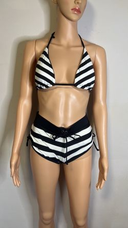 Black and White Striped Bikini Set by Xhilaration (Size L/G)