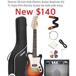 New Donner 30 Inch Kids Electric Guitar Beginner Kit TL Style Mini Electric Guitar with Amp, $140