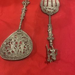 Vintage UGO Bellini Florence Italy Fork Spoon Set Silver Plate Decorative Serving utensil Utensil