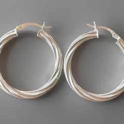 925 Sterling Silver Twisted Rope Hoop Earrings