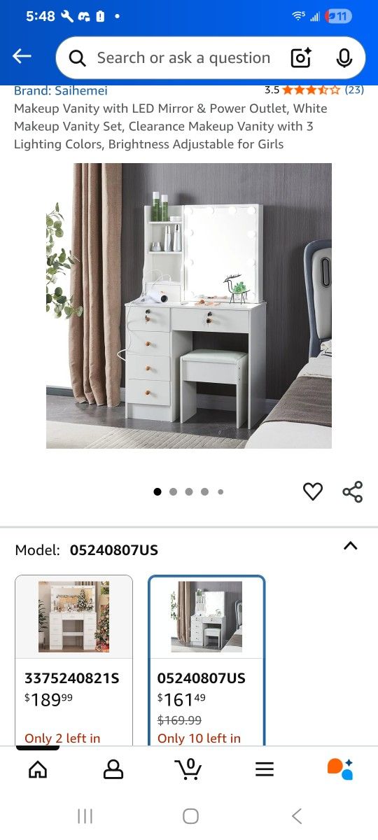White Vanity Set with sliding
Mirror, Stool & Storage