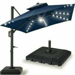 12 ft. Solar LED 2-Tier Round - Cantilever Patio Umbrella w/ Base , solar lights & SPEAKER – 360° tilt - available in Blue , Khaki and coffee color
