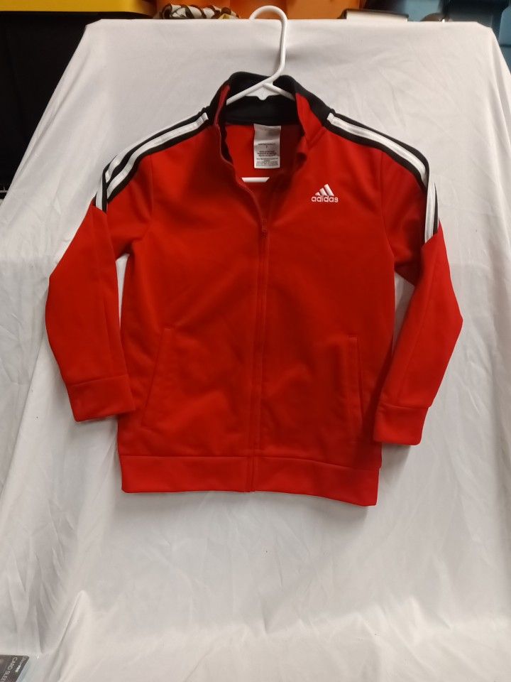 Adidas Jacket Boys Sz. 7 Red Full Zip Soccer Track Kids Youth Activewear