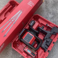 Milwaukee M18 1000 ft. Green Interior Rotary Laser Level Kit w/ Battery Remote / Receiver Wall Mount Bracket Tripod & Receiver Clamp  $1499 