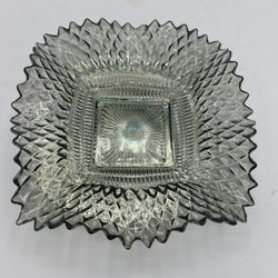 VTG Indiana Glass Diamond Point Smoke Ruffle Carnival Glass Dish Sawtooth 6.5”T   This vintage Indiana Glass candy dish is a true gem. Made in the Uni